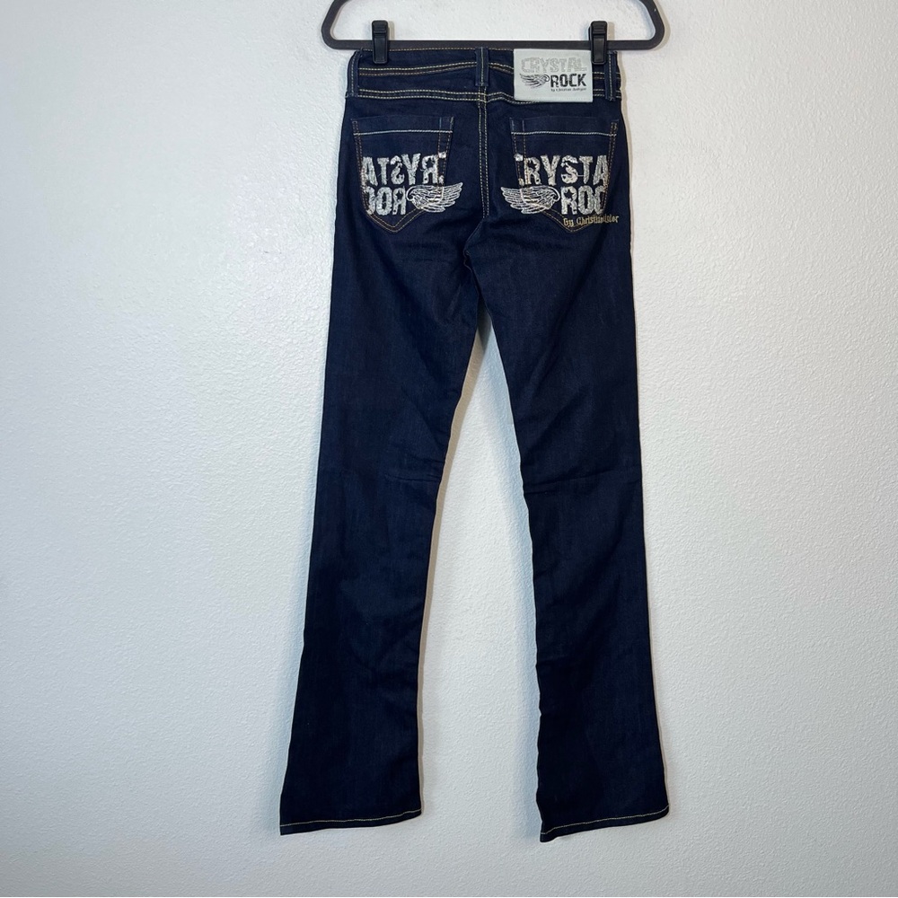 Y2K Crystal Rock by Christian Audigier Embroidered Jeans Dark Wash Size 25 NWT